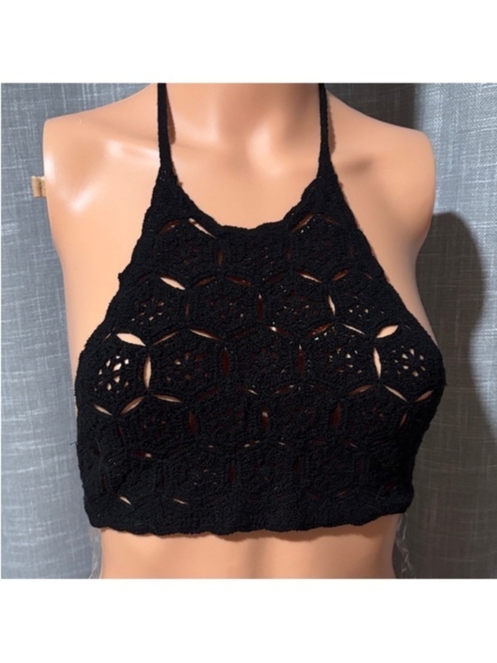 Timing Black Crochet Halter Bralette
